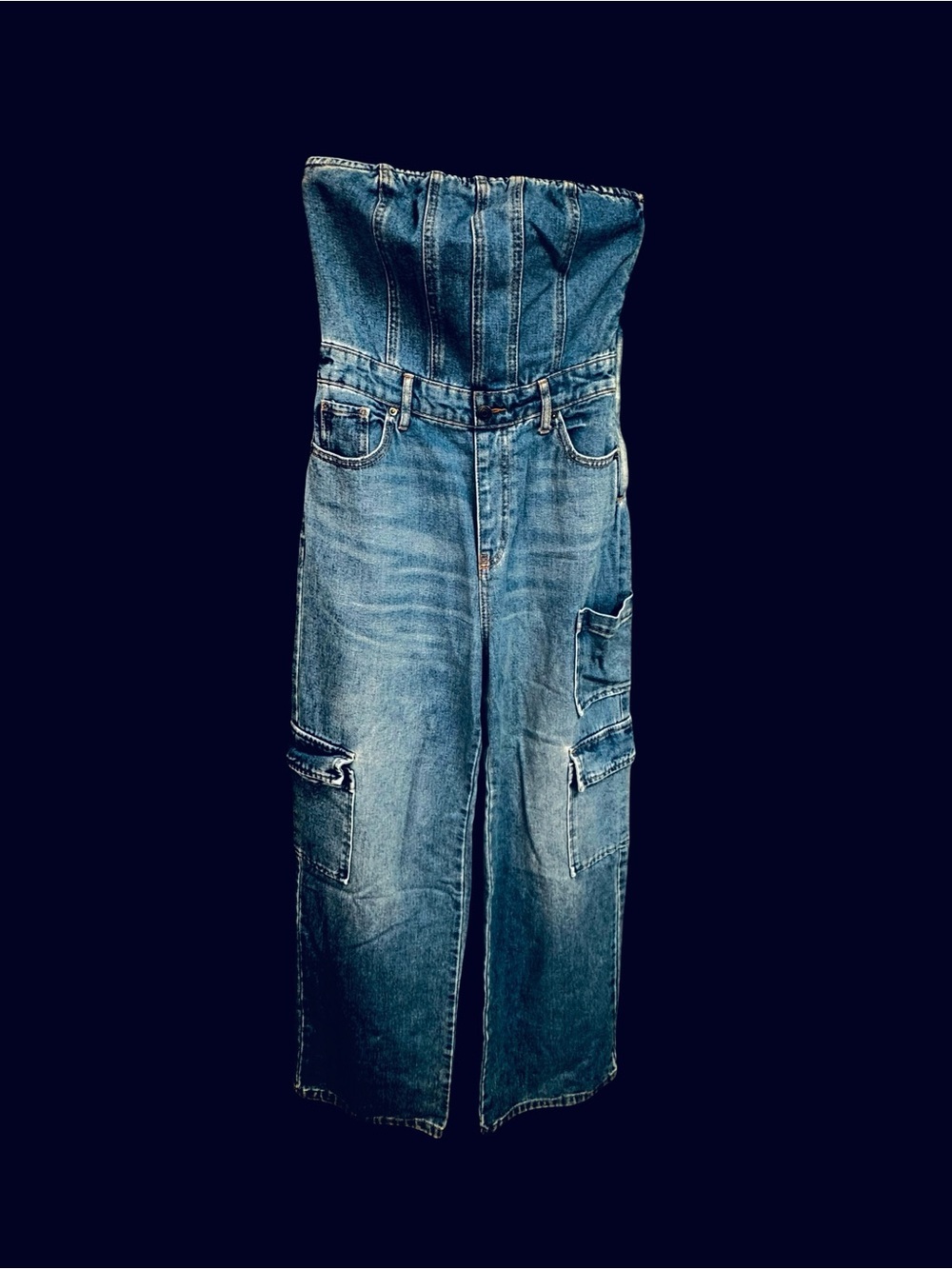 wild fable Strapless Denim Cargo Jumpsuit in Blue